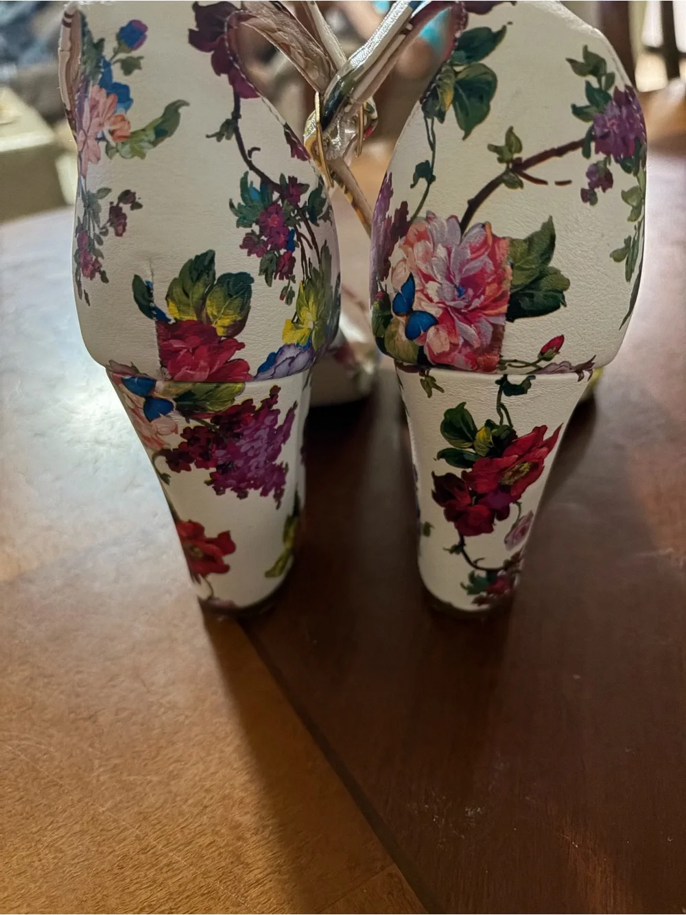 Madden Girl White Floral Ankle-Strap Heels